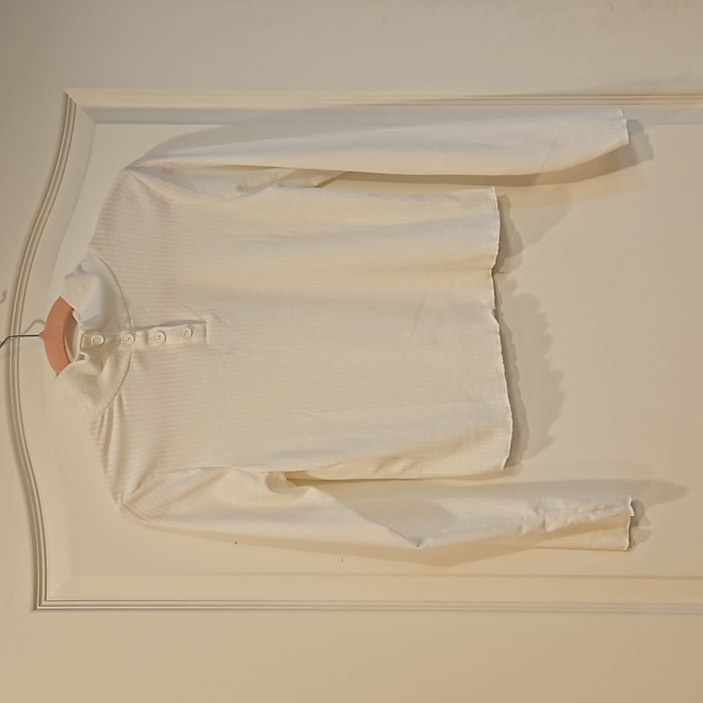 NWT Poof New York Womens Small Long Sleeve Top High Neck with Buttons White